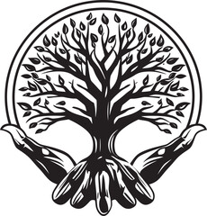 Botanical Clasp Vector Logo Graphic Eco Embrace Black Vector Icon
