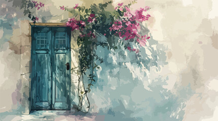 A watercolor illustration of a garden door in Bodrum
