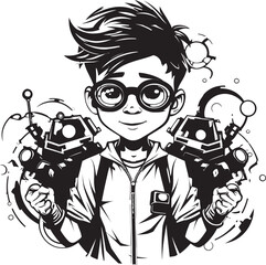 Digital Prodigy Black Logo Featuring Cyber Tech Kid Vector Design Young Engineer Innovator Cyber Tech Kid Icon in Vector Black