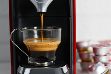Espresso machine making coffee