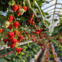 red strawberries on a bush