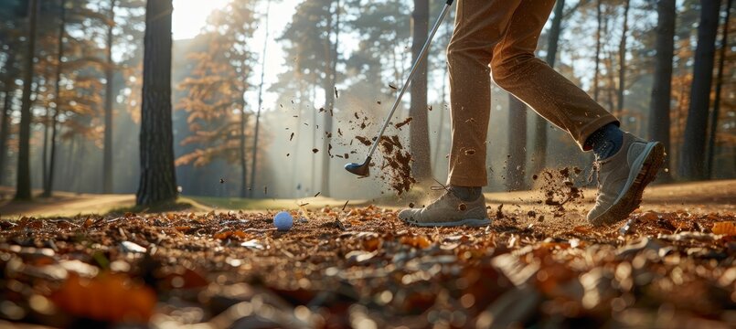 Close up of a golfer s club striking the ball with precision and skill in a dynamic swing