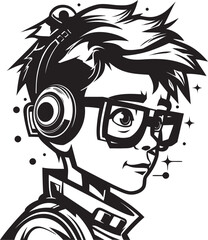 Inventor Engineering Prodigy Black Logo Featuring Cyber Tech Kid Cyber Tech Visionary Junior Cyber Kid Emblem in Black Logo