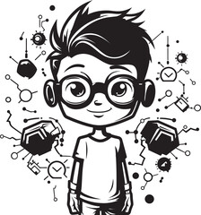 Cyber Tech Visionary Junior Cyber Kid Emblem in Black Logo Digital Innovator Whiz Kid Vector Black Logo with Cyber Tech Icon