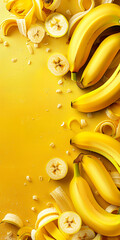 Obraz premium Yellow background decorated with fresh bananas with space for text