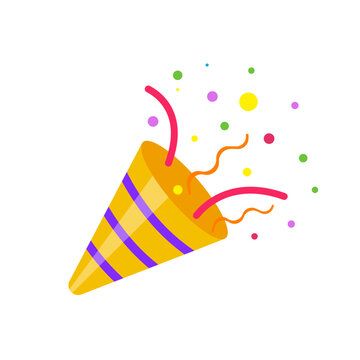 Party Popper with confetti explosion - flat vector icon isolated on white.