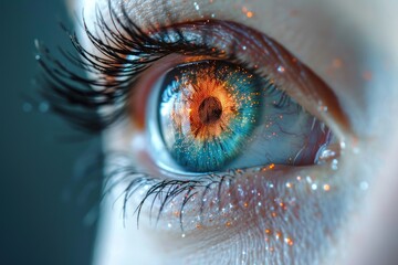 Close up of eye with blue iris - obrazy, fototapety, plakaty