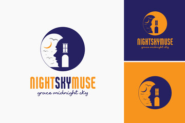 Night Sky Muse logo design template, perfect for creative businesses or art studios seeking a sophisticated and mysterious visual brand identity.