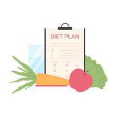 Weight loss diet plan. Balanced healthy nutrition plan, natural food cartoon vector illustration