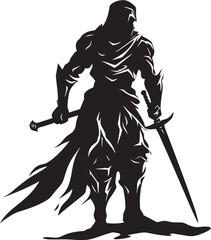 Chivalrous Defender Knight Soldier with Raised Sword Icon in Black Vector Graphic Sword of Valor Black Logo Featuring Knight Soldiers Raised Sword in Vector