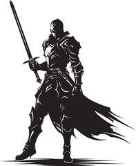 Regal Warrior Emblem of Knight Soldier with Raised Sword Brave Sentinel Black Vector Logo with Knight Soldier