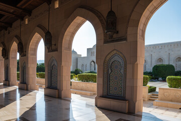 Fototapeta na wymiar Sultan Qaboos Mosque, Oman, ancient fortresses, cities of Arabia, sights of Oman