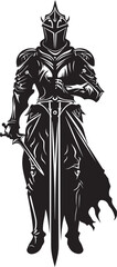 Valiant Guardian Vector Black Logo with Knight Soldiers Sword Royal Defender Emblem of Knight Soldier with Raised Sword