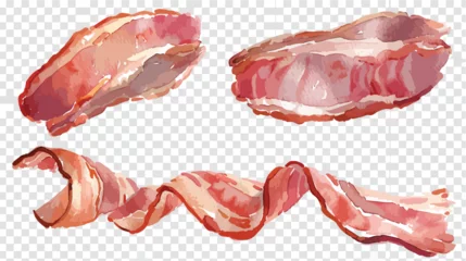 Fotobehang Bacon slices watercolor illustration isolated on tra © zoni