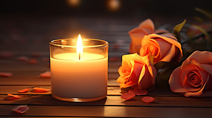 Scented candles on wooden table