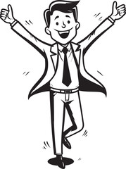 Blissful Boss Black Logo Featuring Caricature Stick Figure of Businessman Radiant Business Leader Vector Black Logo with Happy Stick Figure