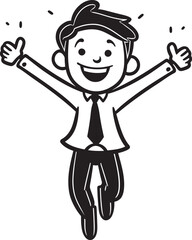 Delighted CEO Insignia Caricature Stick Figure in Black Vector Energetic Business Executive Badge Happy Businessman Icon in Black Logo