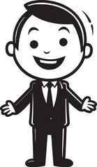 Ecstatic Business Visionary Crest Happy Businessman Icon in Black Logo Smiling Business Executive Badge Vector Black Logo Design of a Smiling Stick Figure