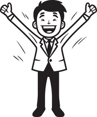 Ecstatic Business Visionary Crest Vector Black Logo Design of a Smiling Stick Figure Smiling Business Director Badge Caricature Stick Figure in Black Vector