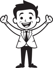 Joyous CEO Seal Happy Businessman Icon in Black Logo Ecstatic Business Visionary Crest Vector Black Logo Design of a Smiling Stick Figure