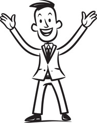 Smiling Business Director Badge Caricature Stick Figure in Black Vector Cheerful Business Mogul Seal Happy Businessman Icon in Black Logo