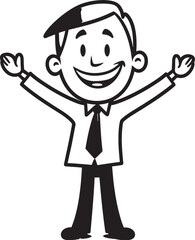 Cheerful CEO Black Logo Design with Joyful Businessman Stick Figure Excited Business Owner Vector Black Logo with Caricature Stick Figure