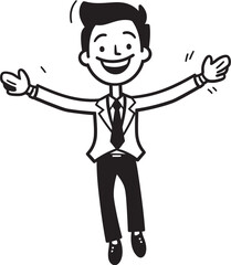 Fototapeta na wymiar Gleeful Business Executive Crest Vector Black Logo Design of a Joyful Stick Figure Joyous Business Director Badge Caricature Stick Figure in Black Vector
