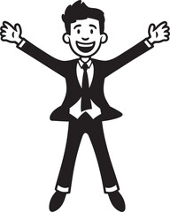Fototapeta na wymiar Jovial Business Director Happy Businessman Icon in Black Logo Grinning Business Leader Vector Black Logo Design of a Joyful Stick Figure