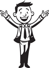 Radiant CEO Badge Caricature Stick Figure in Black Vector Jovial Business Director Happy Businessman Icon in Black Logo