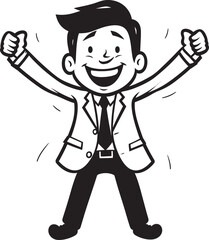 Blissful Board Member Vector Black Logo with Happy Businessman Joyous Business Visionary Stick Figure Businessman Icon in Black Vector