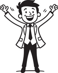 Ecstatic Executive Black Logo Design with Caricature Stick Figure Cheerful CFO Vector Black Logo with Happy Businessman