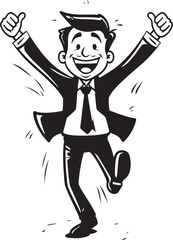 Contented Chairman Stick Figure Businessman Icon in Black Vector Joyful CEO Black Logo Featuring Smiling Businessman