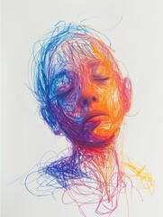 Illustration of Selective Mutism Conveyed through Colorful Scribbled Lines Generative AI