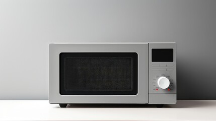 Microwave oven on table isolated on a grey background