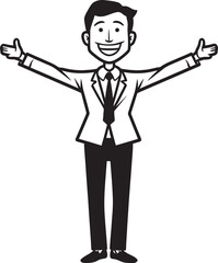 Obraz premium Grinning Entrepreneur Stick Figure Businessman Icon in Black Vector Joyous Business Founder Black Logo Featuring Happy Businessman