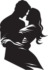 Protective Embrace Vector Logo Design of Man Sheltering Woman Warm Affection Black Graphic of Man Embracing Woman Icon