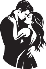 Warm Affection Black Graphic of Man Embracing Woman Icon Secure Embrace Vector Black Logo Design of Man Holding Woman