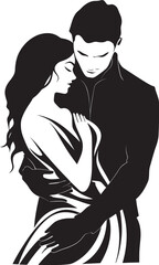 Tender Affection Iconic Black Graphic of Man and Woman Embrace Strong Hold Vector Logo Design of Man Supporting Woman