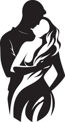 Romantic Connection Black Logo Design of Couple Embracing Gentle Embrace Vector Graphic of Man Holding Woman in Black