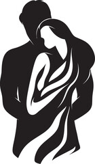 Enduring Affection Black Logo Design of Couple Embracing Comforting Hold Vector Graphic of Man Holding Woman in Black