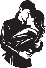 Loving Embrace Iconic Black Logo Design of Couple Affectionate Duo Vector Graphic of Man Holding Woman in Black