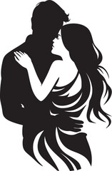 Caring Embrace Vector Graphic of Man Holding Woman in Black Passionate Gesture Black Logo Design of Couple in Embrace