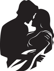 Intimate Connection Black Logo Design of Couple Embracing Caring Embrace Vector Graphic of Man Holding Woman in Black