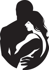 Enchanted Affection Vector Graphic of Man and Woman in Black Intimate Connection Black Logo Design of Couple Embracing