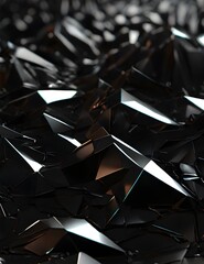 3d render, abstract black crystal background, faceted texture, macro panorama, wide panoramic polygonal wallpaper Generative Ai

