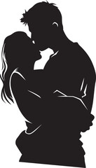Romantic Gesture Black Logo Design of Couple Embracing Intimate Connection Vector Graphic of Man and Woman Embrace in Black
