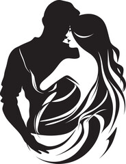 Endearing Moment Black Logo Design of Couple in Embrace Caring Embrace Vector Graphic of Man Holding Woman in Black