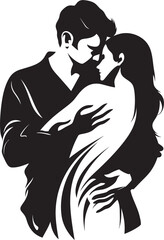 Enchanted Embrace Vector Graphic of Man and Woman in Black Devoted Affection Black Logo Design of Couple Embracing