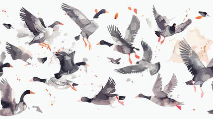 birds watercolor illustrations wild geese and ducks - obrazy, fototapety, plakaty