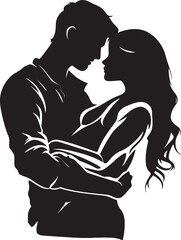 Affectionate Connection Vector Graphic of Man and Woman in Black Loving Embrace Black Logo Design of Couple Embracing